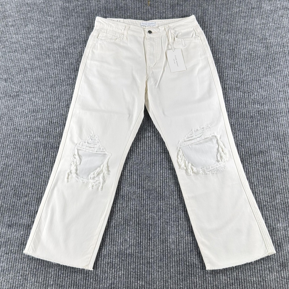 Flying Monkey Black Label Straight Jeans Womens‎ 28 White High Rise Distressed